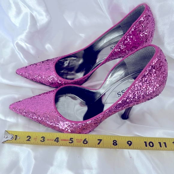 Guess Pink Sparkle Pointed Toe with Bronze Colored Heel - Picture 7 of 12